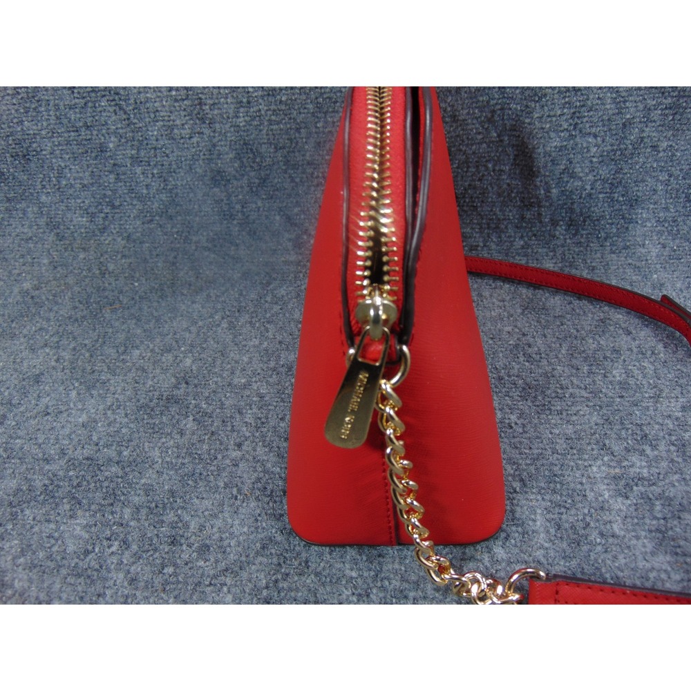 Michael Kors Cindy Dome Crossbody Red Saffiano Leather 38S9YCP03L Gold Chain - Picture 7 of 14